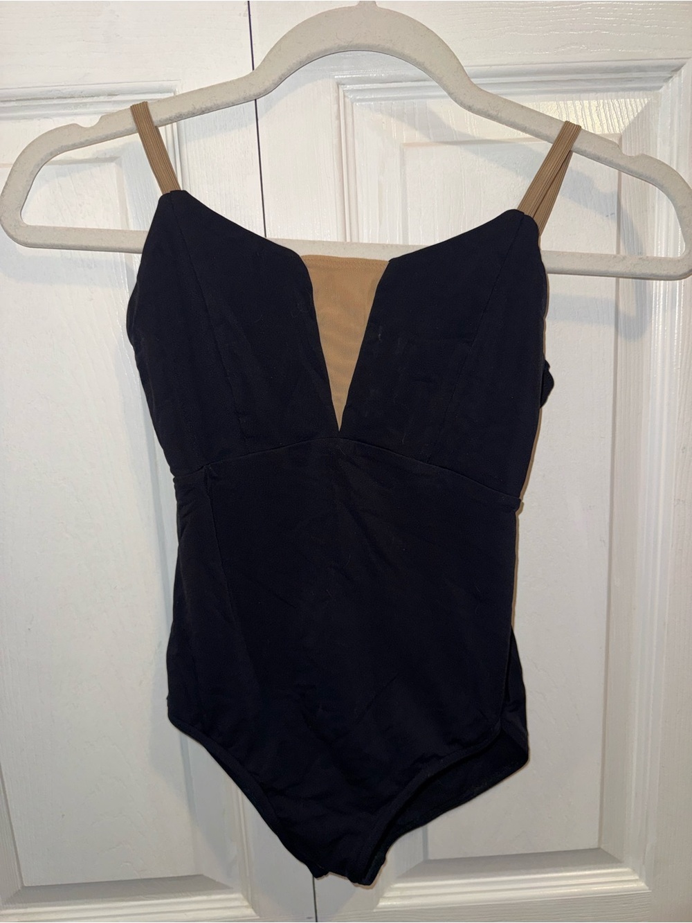 Black Bodysuit with Tan Accents - Women's One-Piece